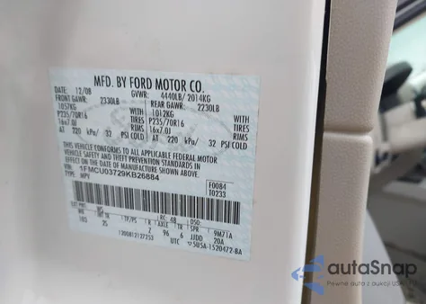 2009 Ford Escape Xlt z USA, uszkodzony, nr VIN 1FMCU03729KB26884